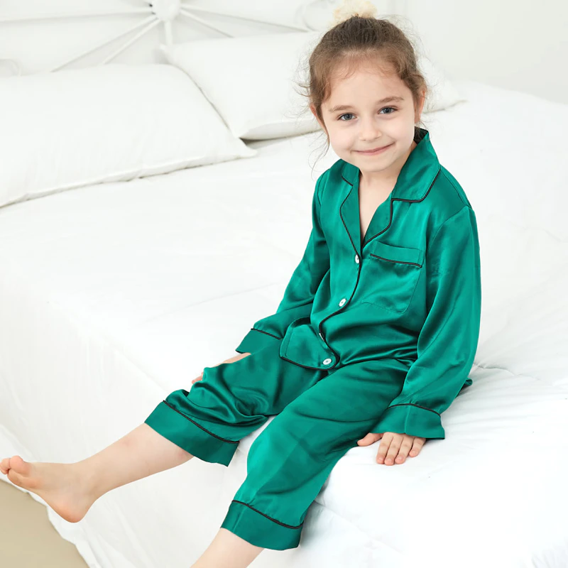 Kids 19 Momme Classic Silk Long Pajamas