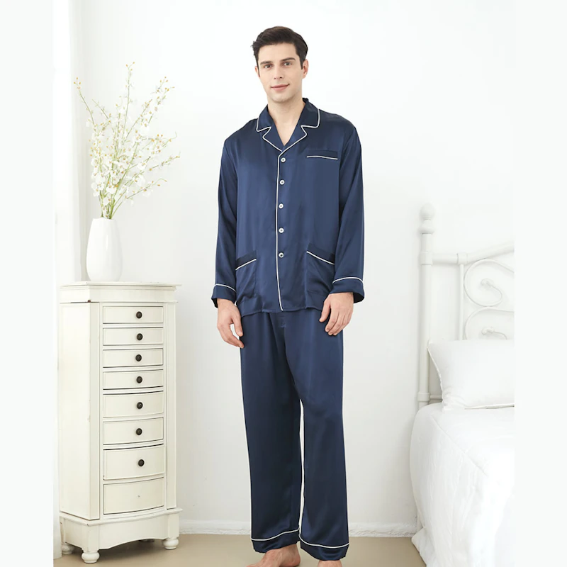 3 Sets RachelSilk Classic Silk Pajamas For Family - Navy Blue