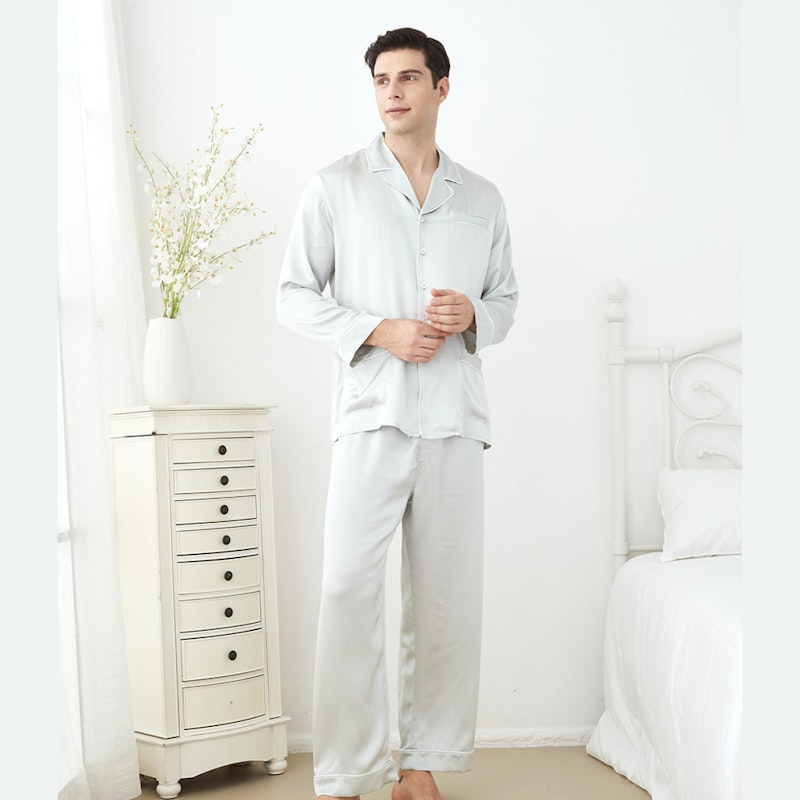 3 Sets RachelSilk Classic Silk Pajamas For Family - Gray Pink