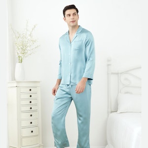 3 Sets RachelSilk Simple Silk Pajamas For Family - Blue Haze