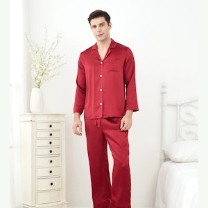 3 Sets RachelSilk Simple Silk Pajamas For Family - Claret