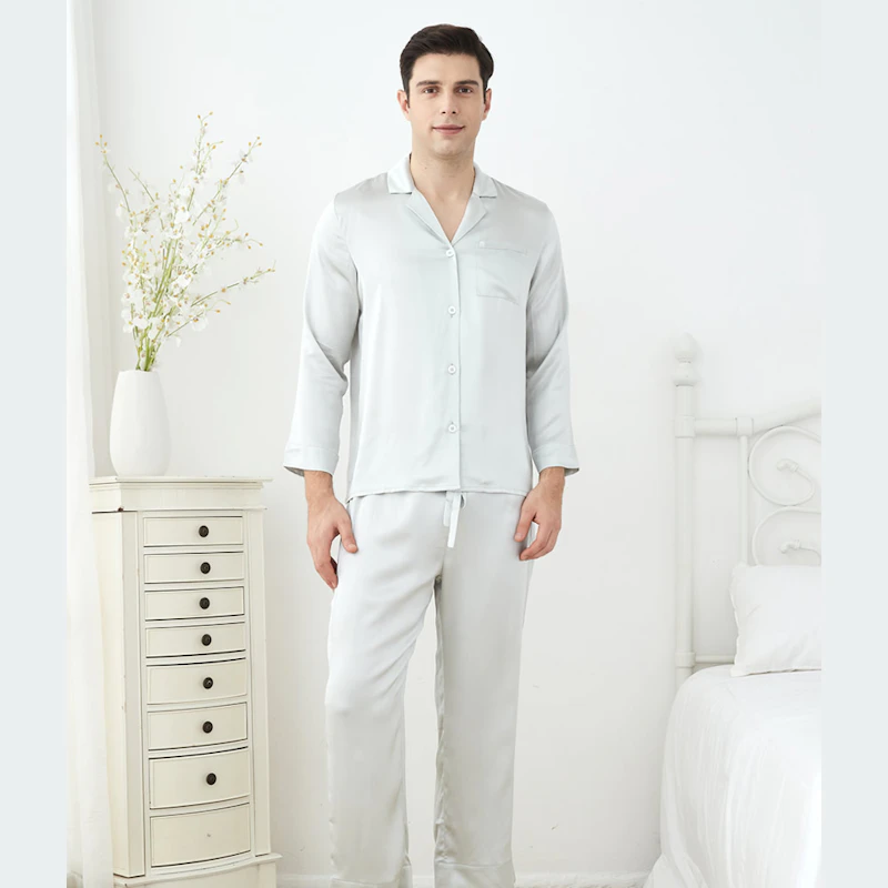 3 Sets RachelSilk Simple Silk Pajamas For Family - Gray Pink