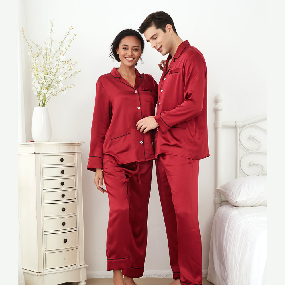 2 Sets RachelSilk Classic Silk Couple Pajamas RachelSilk