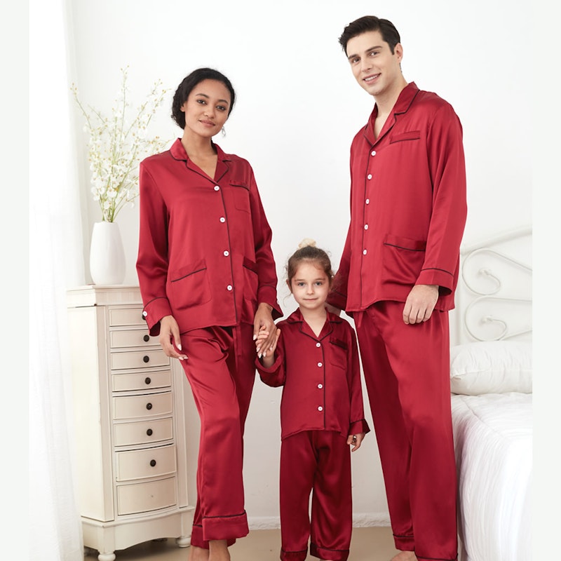 3 Sets RachelSilk Classic Silk Pajamas For Family - Claret