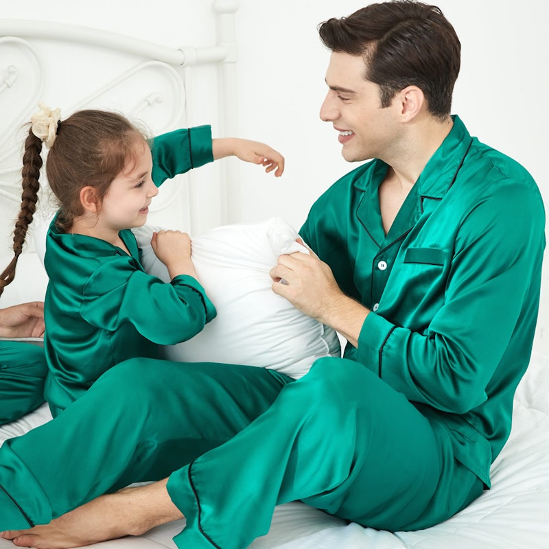 3 Sets RachelSilk Classic Silk Pajamas For Family - Emerald