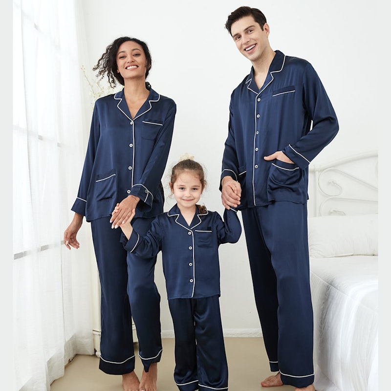 3 Sets RachelSilk Classic Silk Pajamas For Family - Navy Blue, RachelSilk