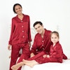 3 Sets RachelSilk Classic Silk Pajamas For Family - Claret Kid Size