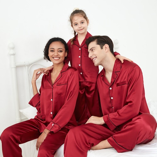 3 Sets RachelSilk Classic Silk Pajamas For Family - Navy Blue, RachelSilk