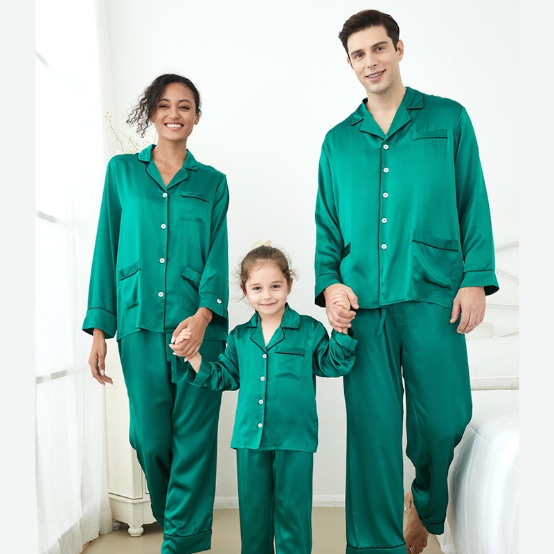 3 Sets RachelSilk Classic Silk Pajamas For Family - Emerald