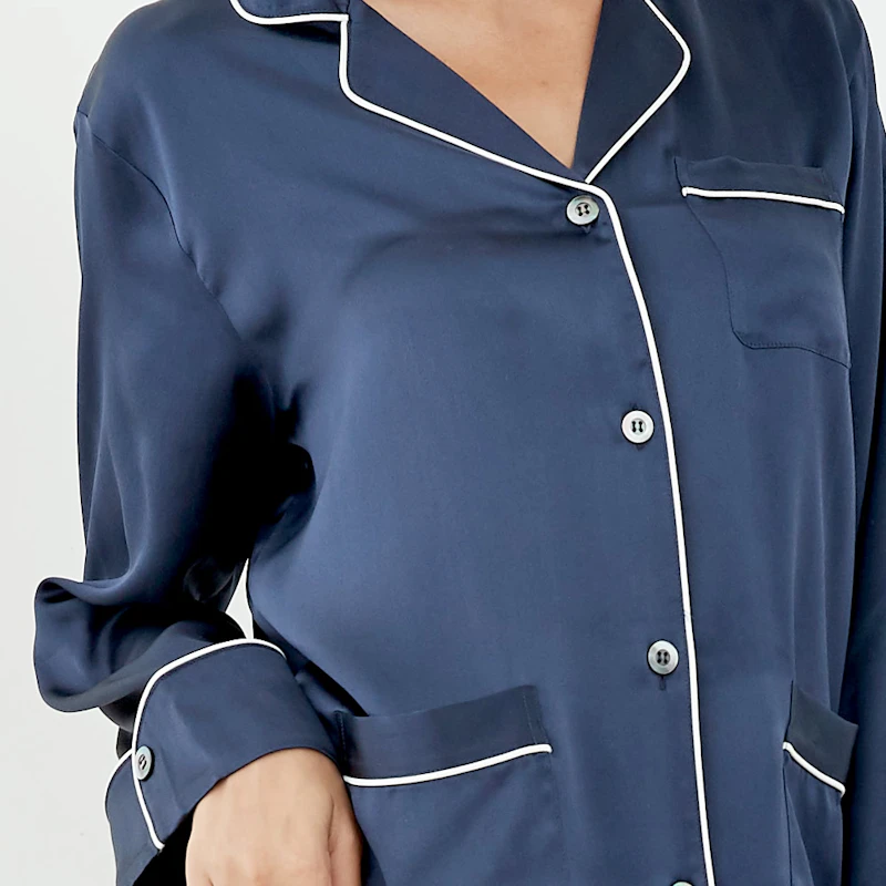 3 Sets RachelSilk Classic Silk Pajamas For Family - Navy Blue