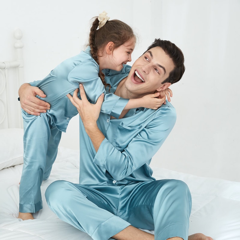 3 Sets RachelSilk Simple Silk Pajamas For Family - Blue Haze