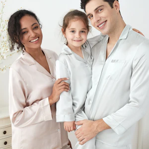 3 Sets RachelSilk Simple Silk Pajamas For Family - Gray Pink