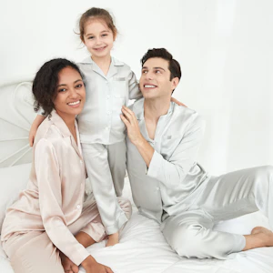 3 Sets RachelSilk Simple Silk Pajamas For Family - Gray Pink