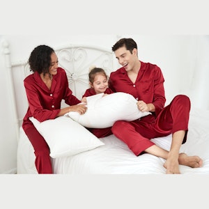 3 Sets RachelSilk Simple Silk Pajamas For Family - Claret