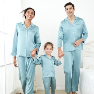 3 Sets RachelSilk Simple Silk Pajamas For Family - Blue Haze
