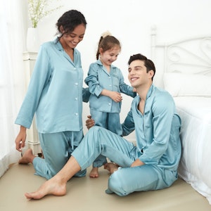 Women Luxury Navy Blue Striped Silk Pajamas, RachelSilk