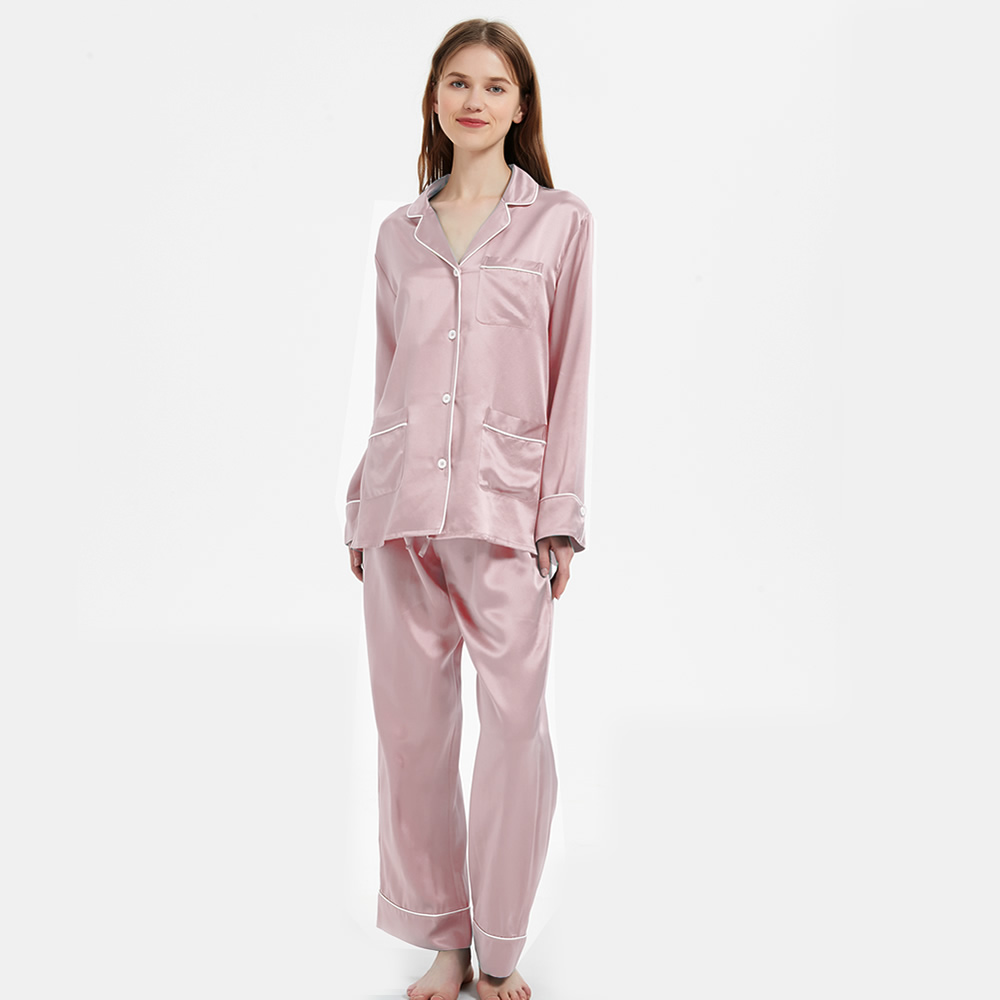 22 Momme Supreme Silk Pajamas Set with Double Row Piping