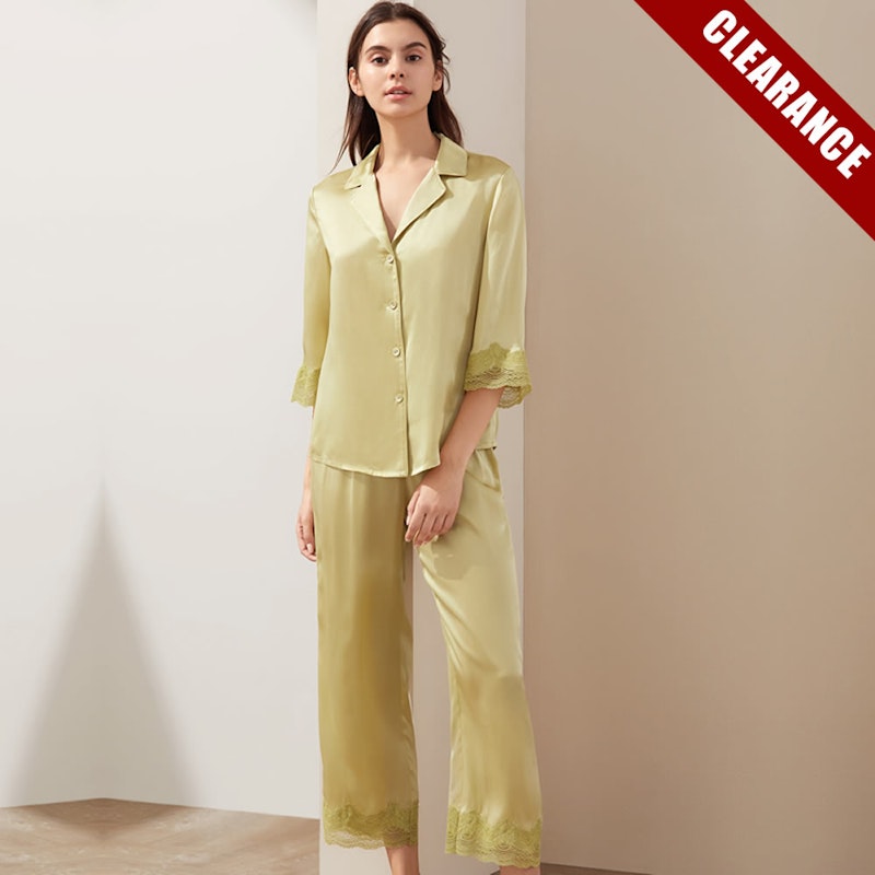 [CLEARANCE] Cute Women Silk Pajama Set With Lace Cuff